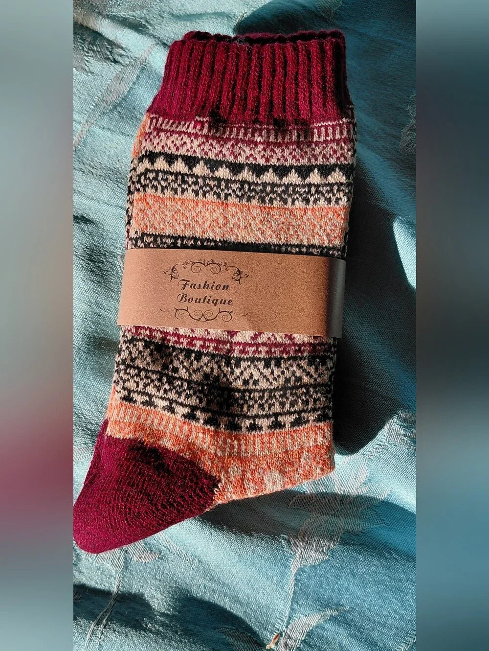 Patterned Crew Socks - Olive, Blue, Burgundy, Brown, Navy
